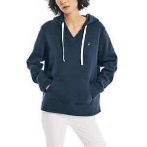 NWT Nautica Women's V-Neck Kangaroo Front Pocket Sweatshirt Cotton Blend Hoodie